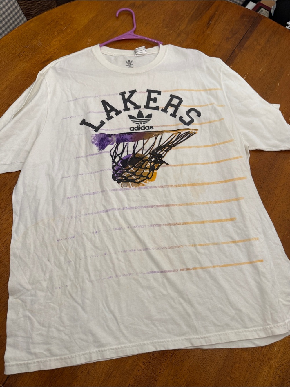 adidas White Lakers Graphic T-Shirt with Purple & Gold Accents xxl